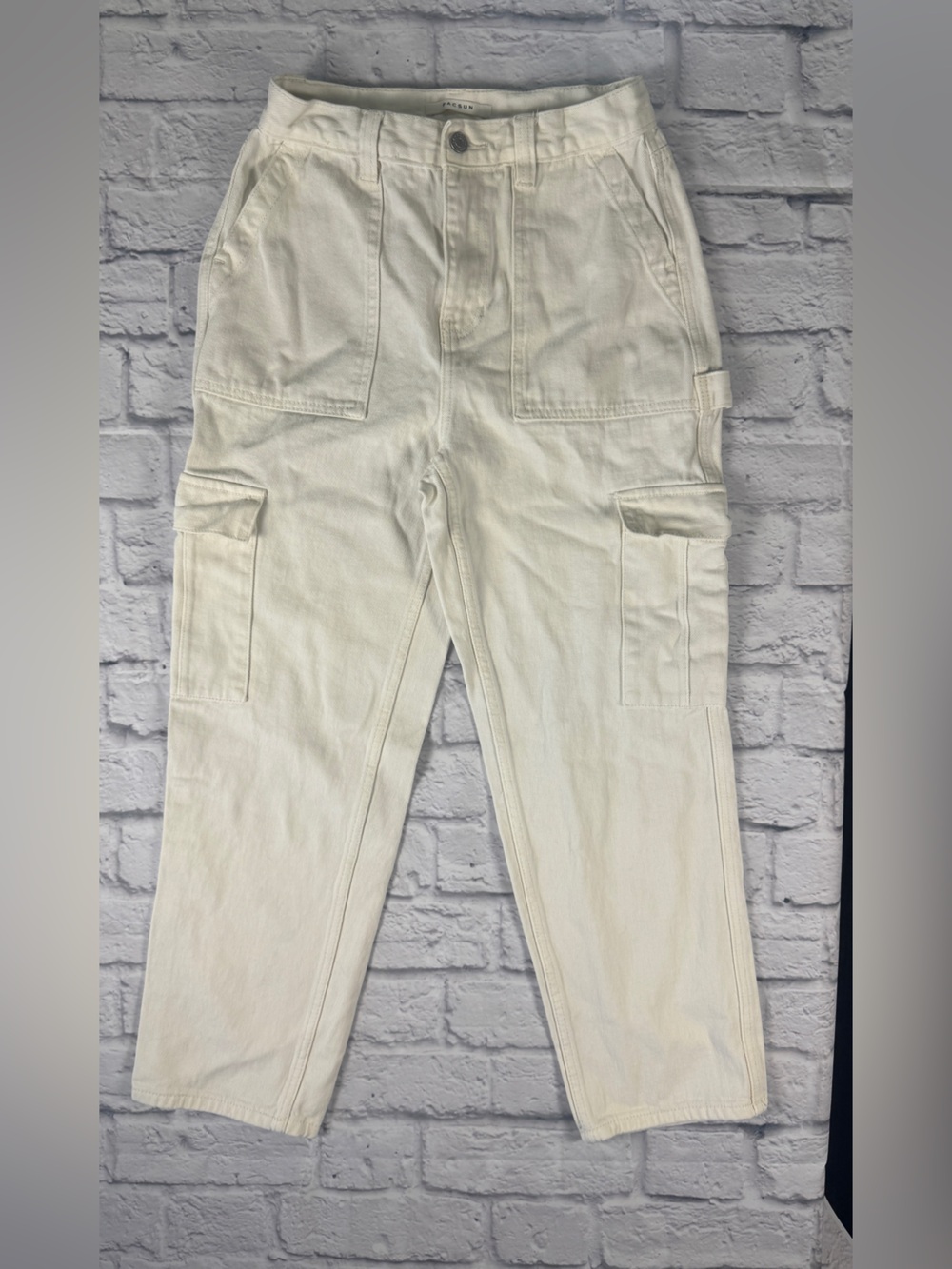 PacSun High Rise Carpenter Pants Off White 100% Cotton Utility Cargo Straight 27